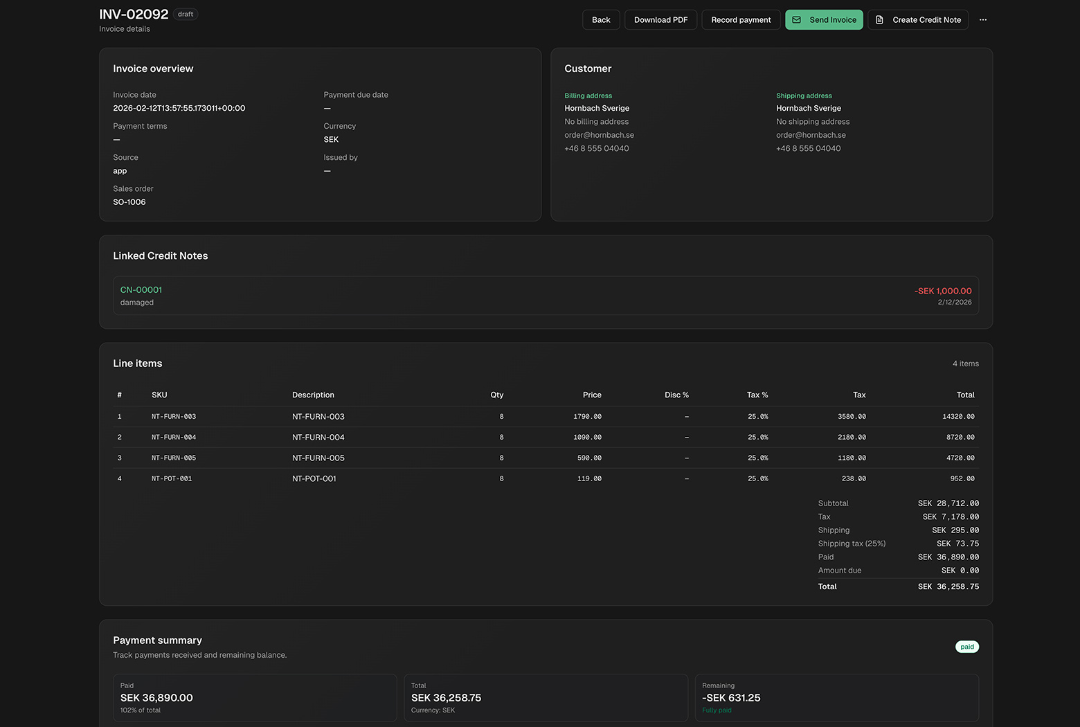 Screenshot: Invoicing