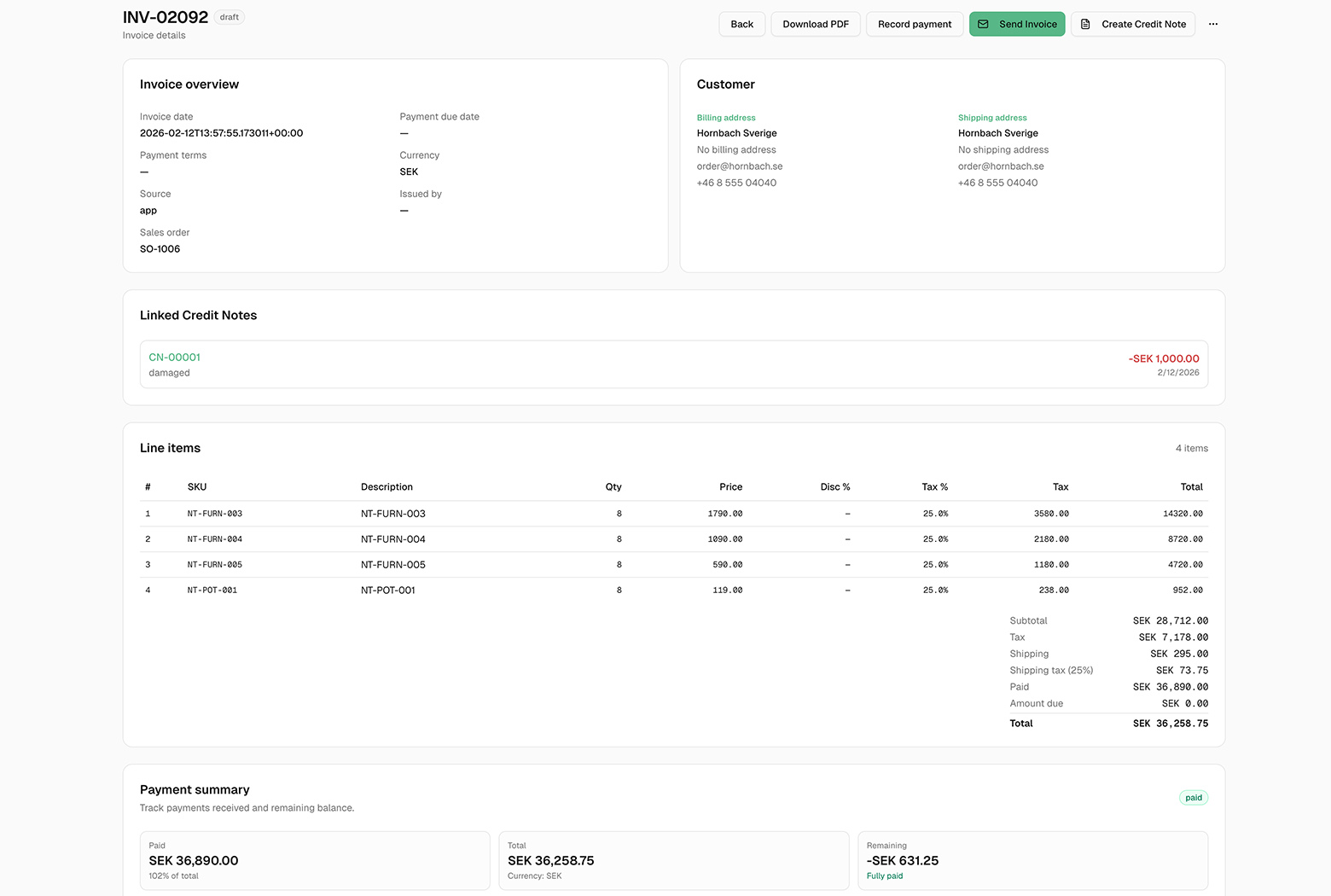 Screenshot: Invoicing