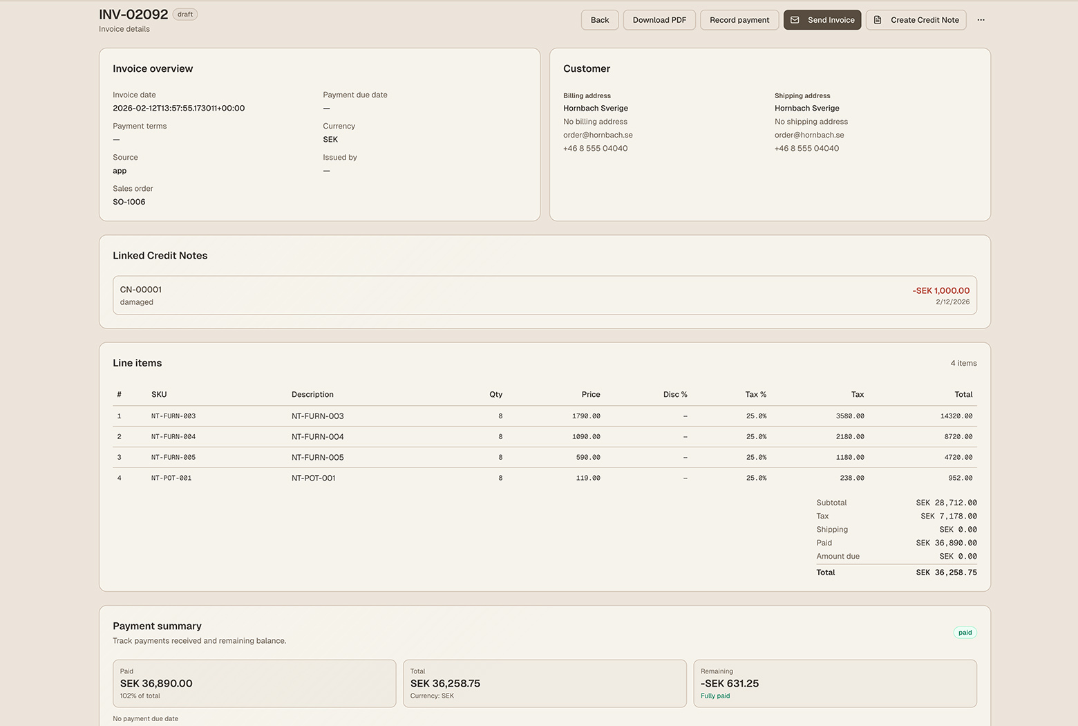 Screenshot: Invoicing