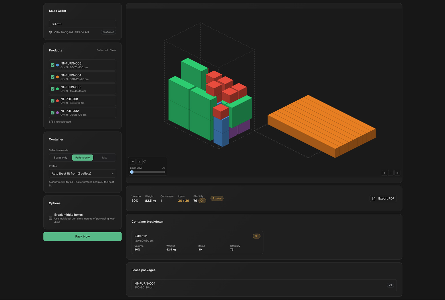 Screenshot: Packing Helper