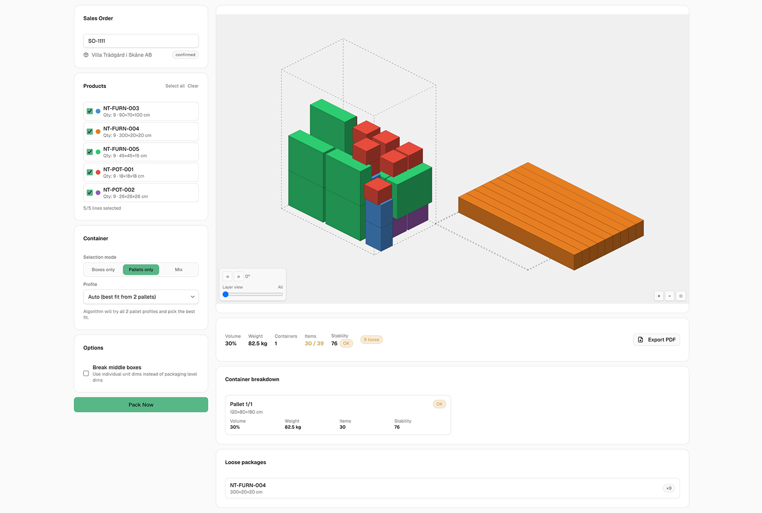 Screenshot: Packing Helper