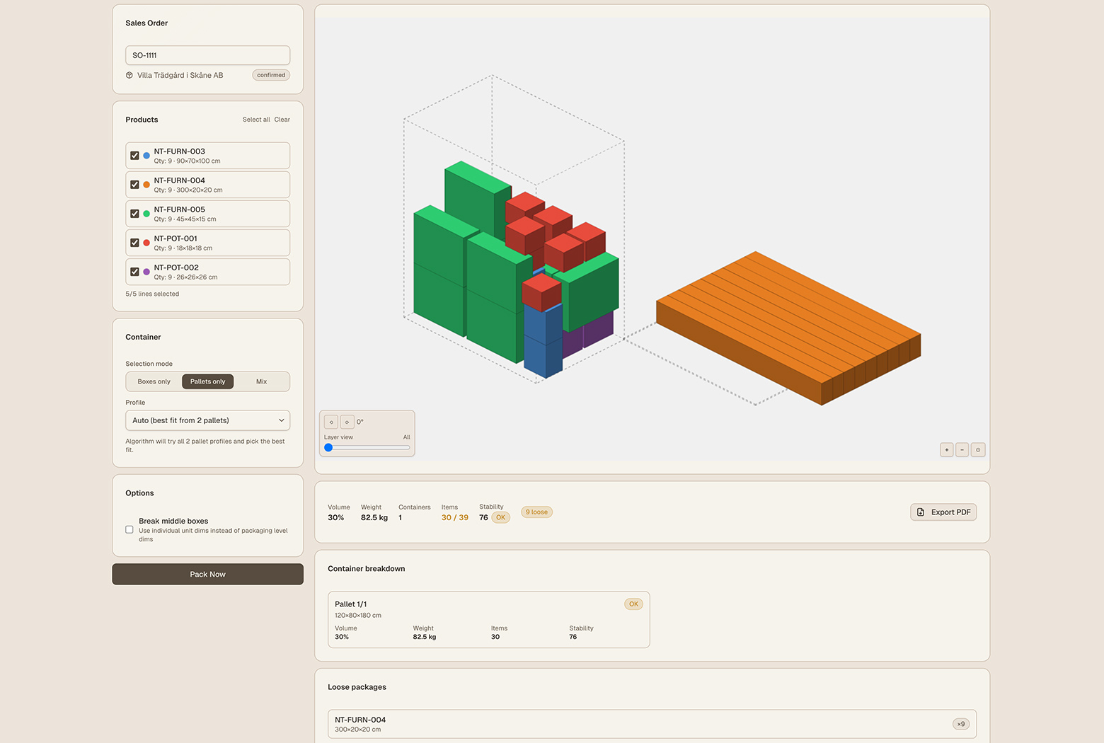 Screenshot: Packing Helper