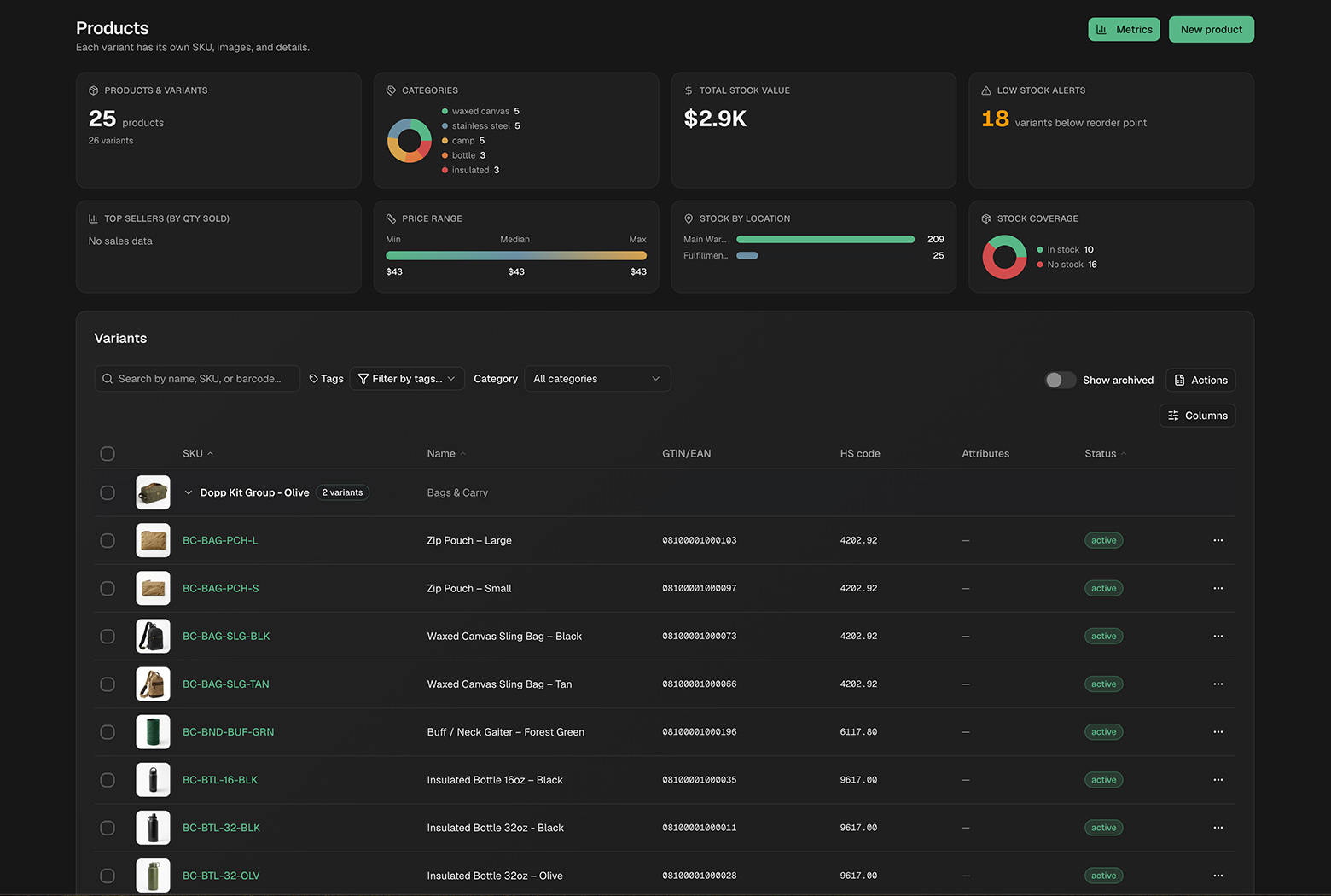 Screenshot: Products