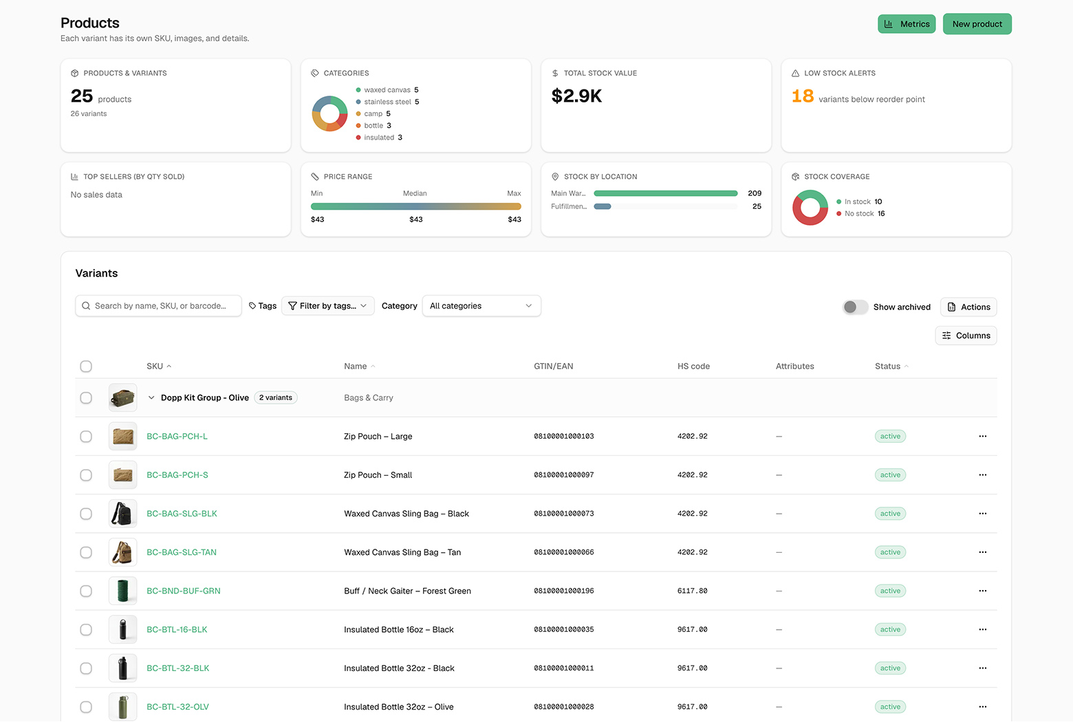 Screenshot: Products