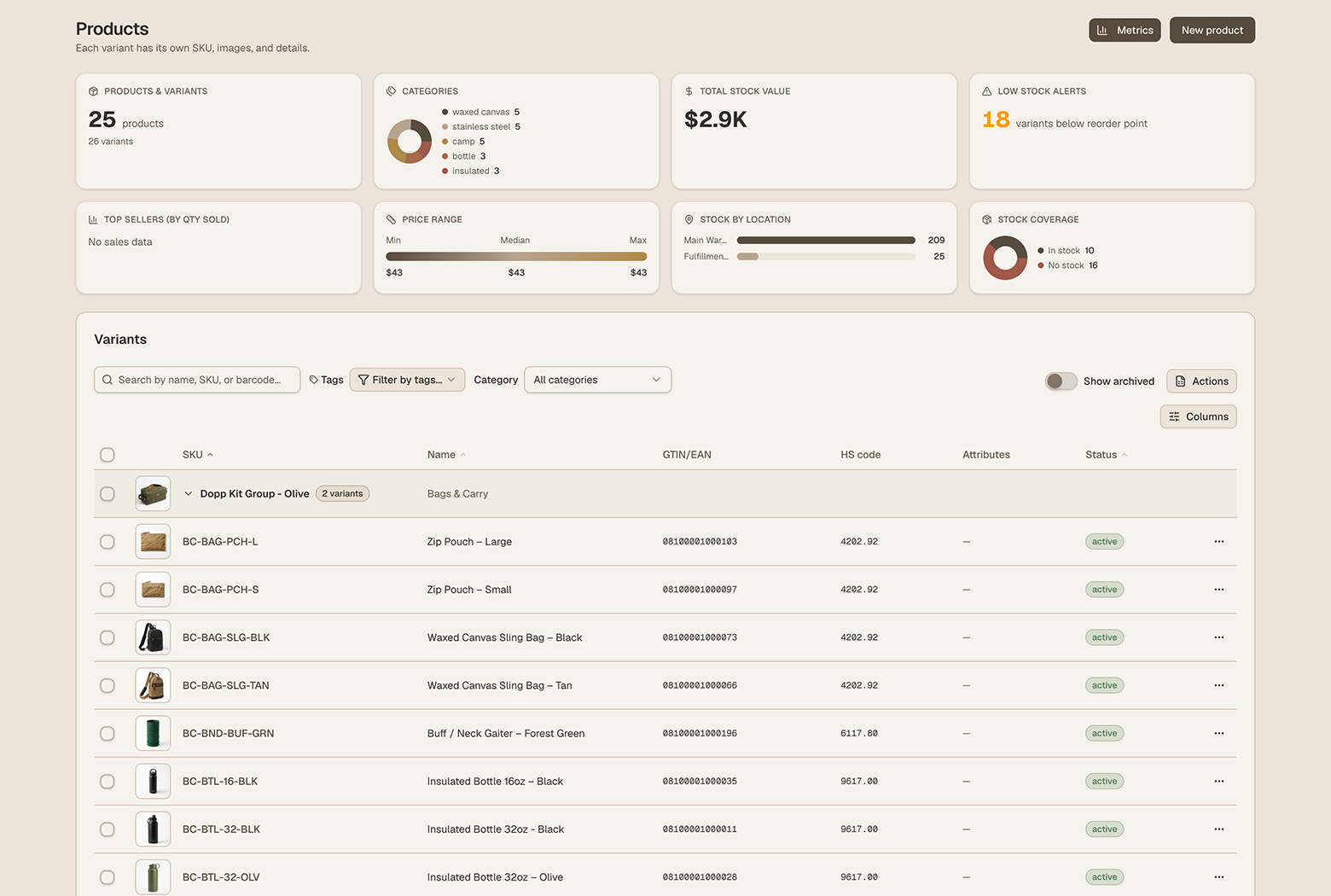 Screenshot: Products