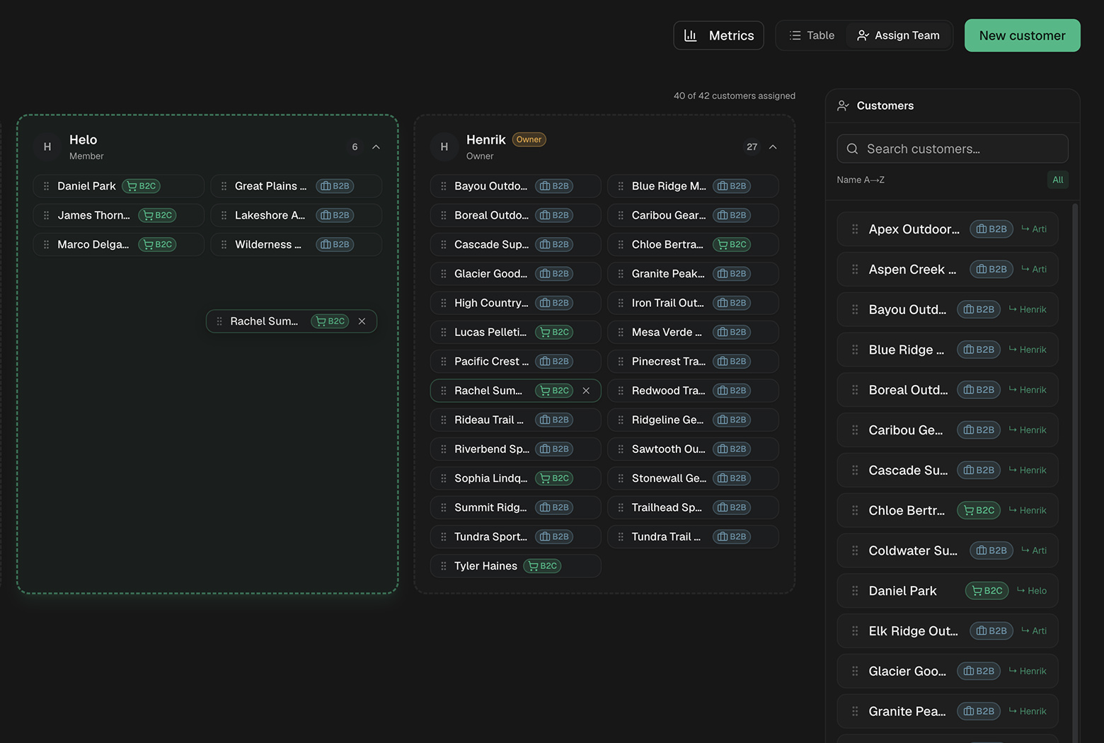 Screenshot: Assign Team