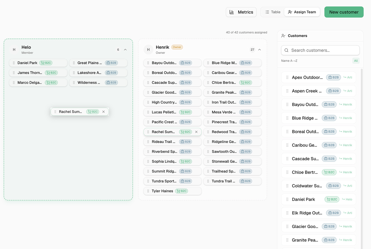 Screenshot: Assign Team
