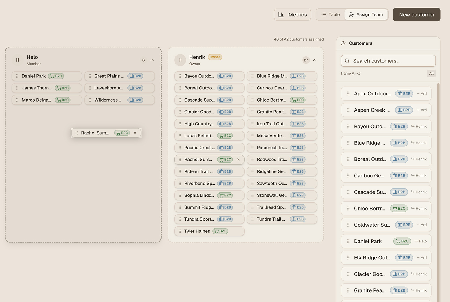 Screenshot: Assign Team