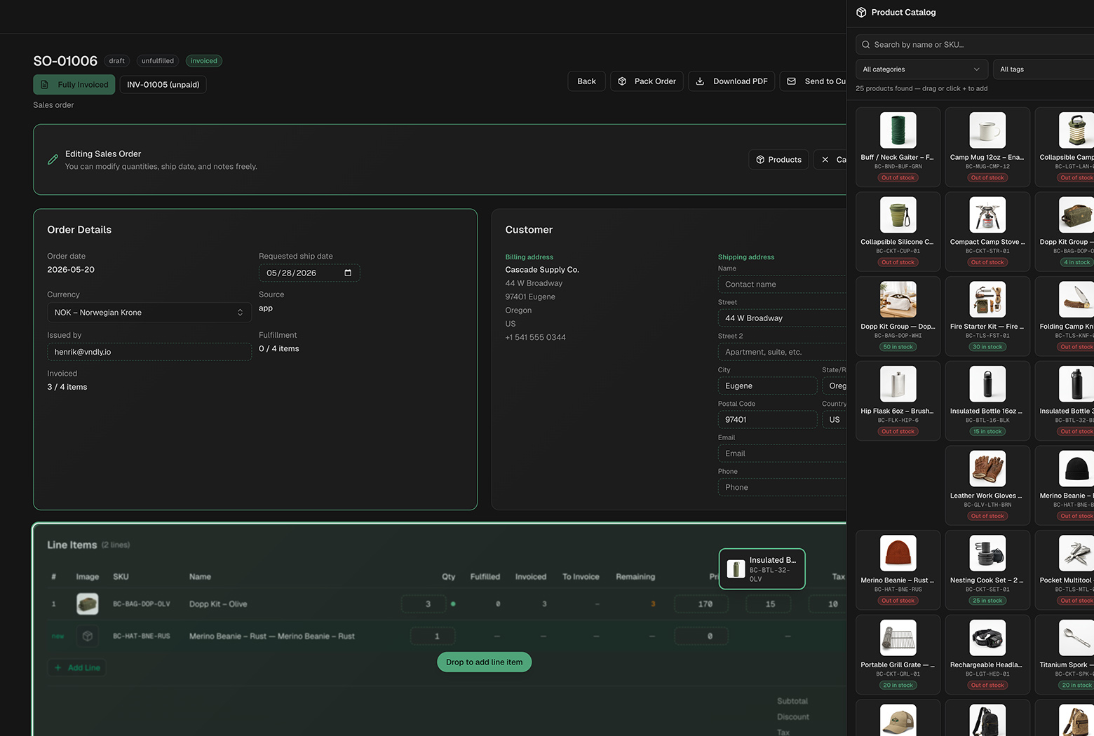 Screenshot: Reorderable Line Items