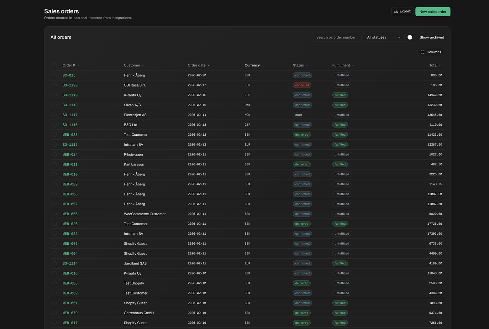 Screenshot: Sales Orders