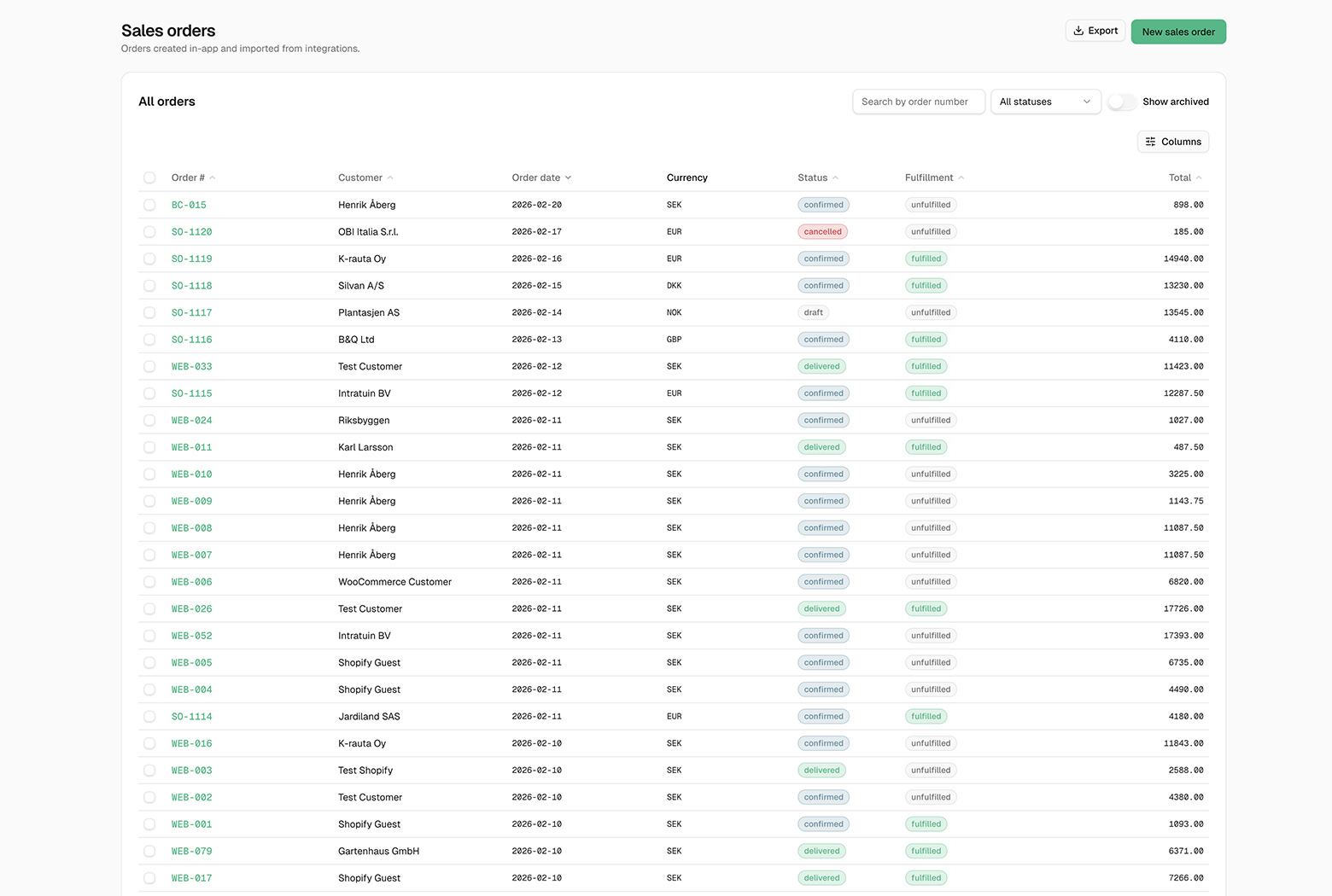 Screenshot: Sales Orders