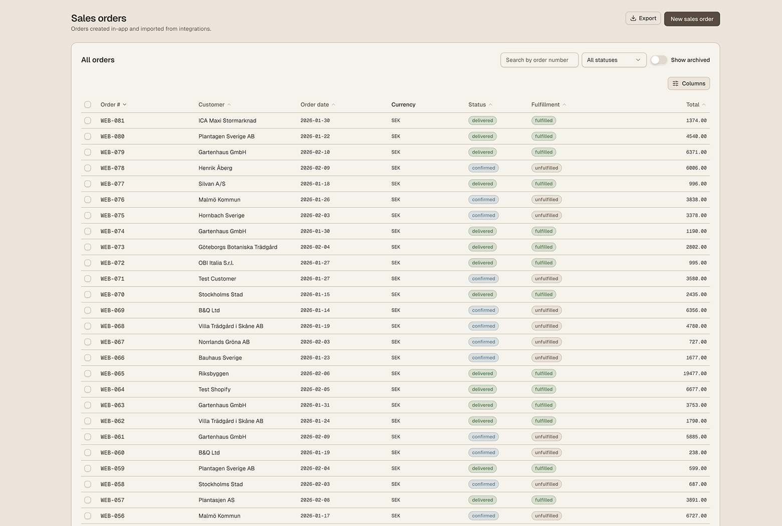 Screenshot: Sales Orders