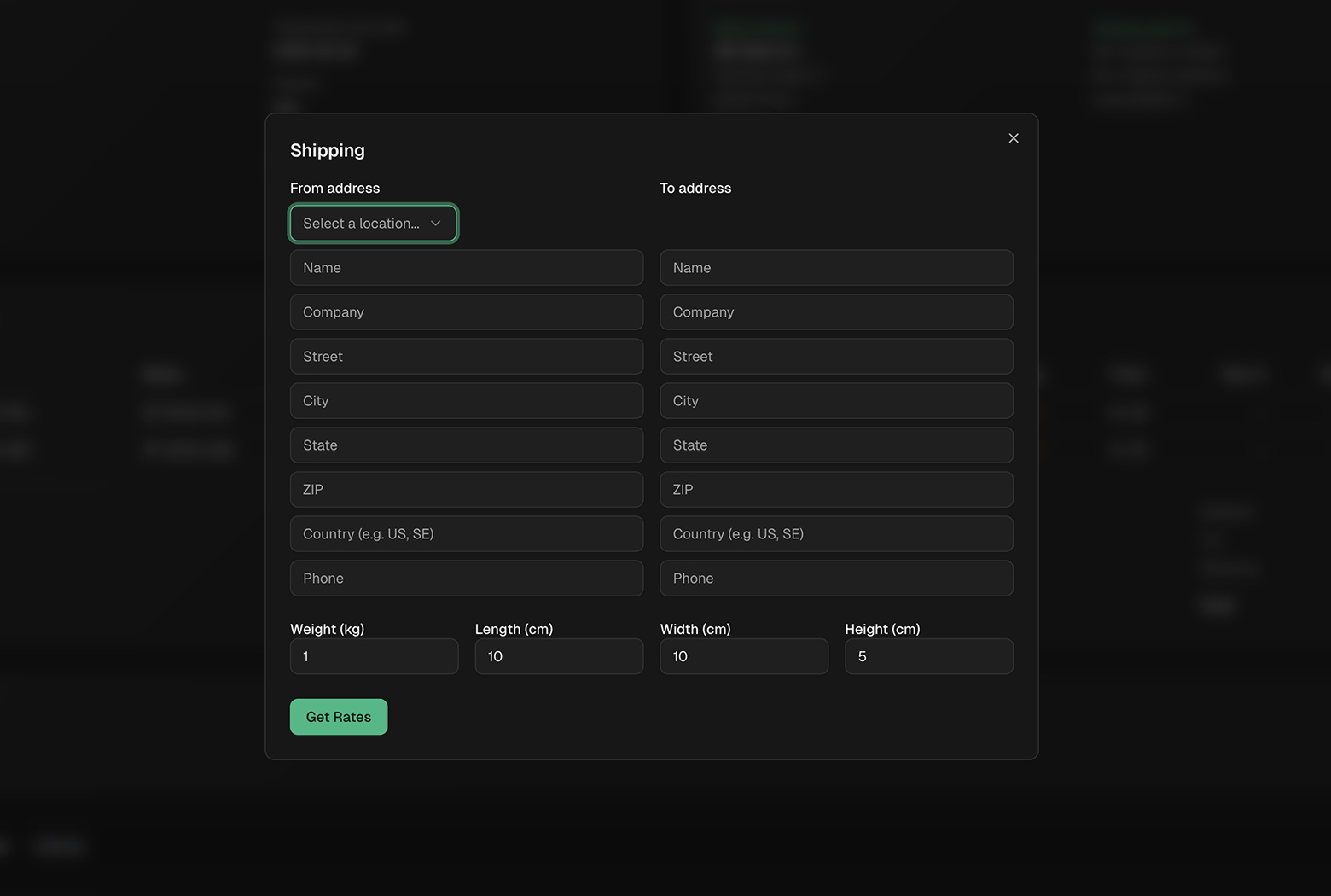 Screenshot: Shipping