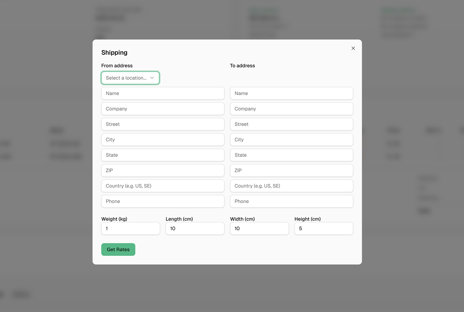 Screenshot: Shipping