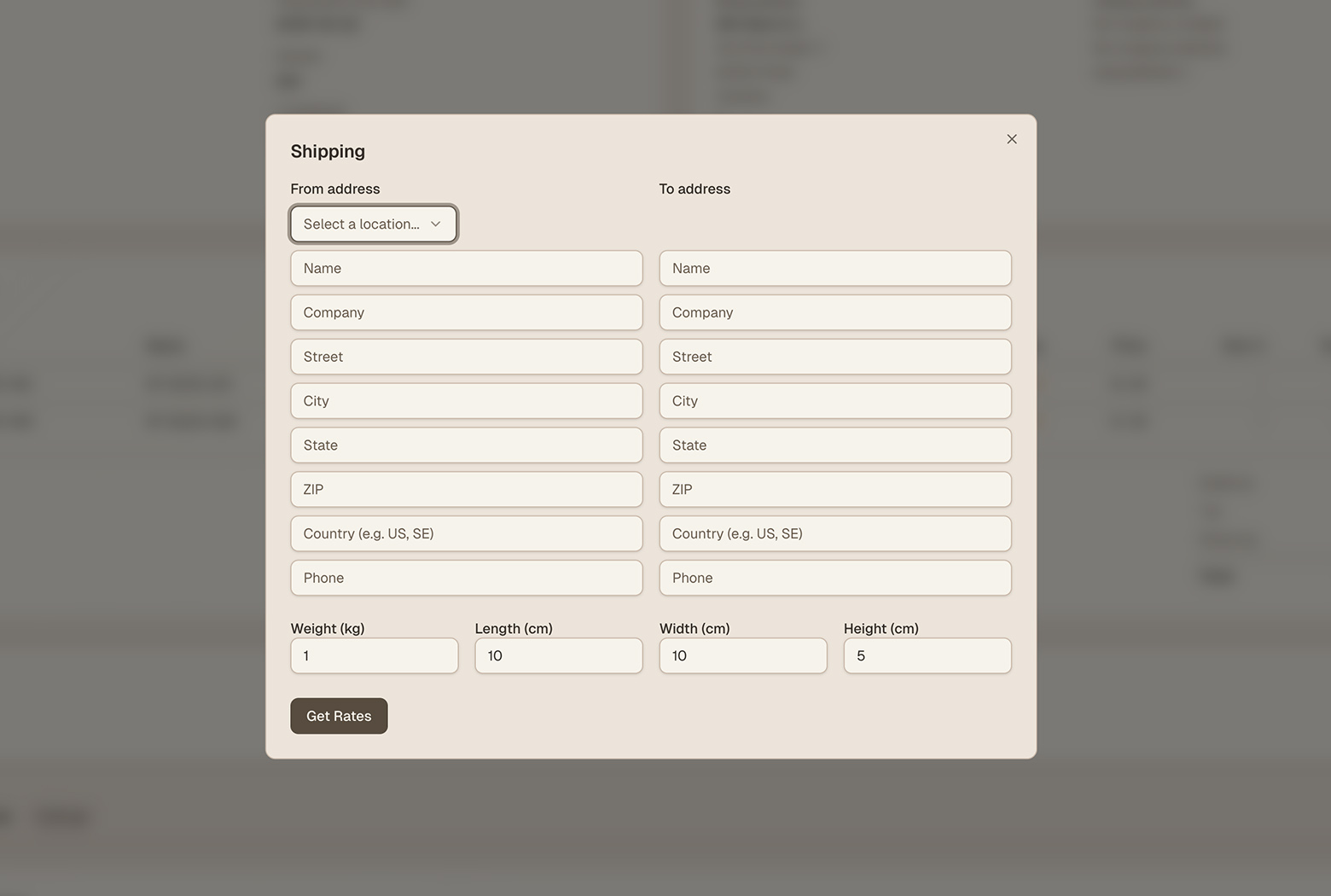 Screenshot: Shipping